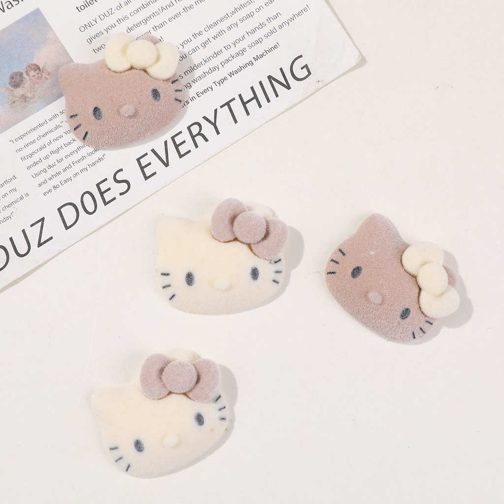 Milk tea color large flocked cat head DIY resin accessories