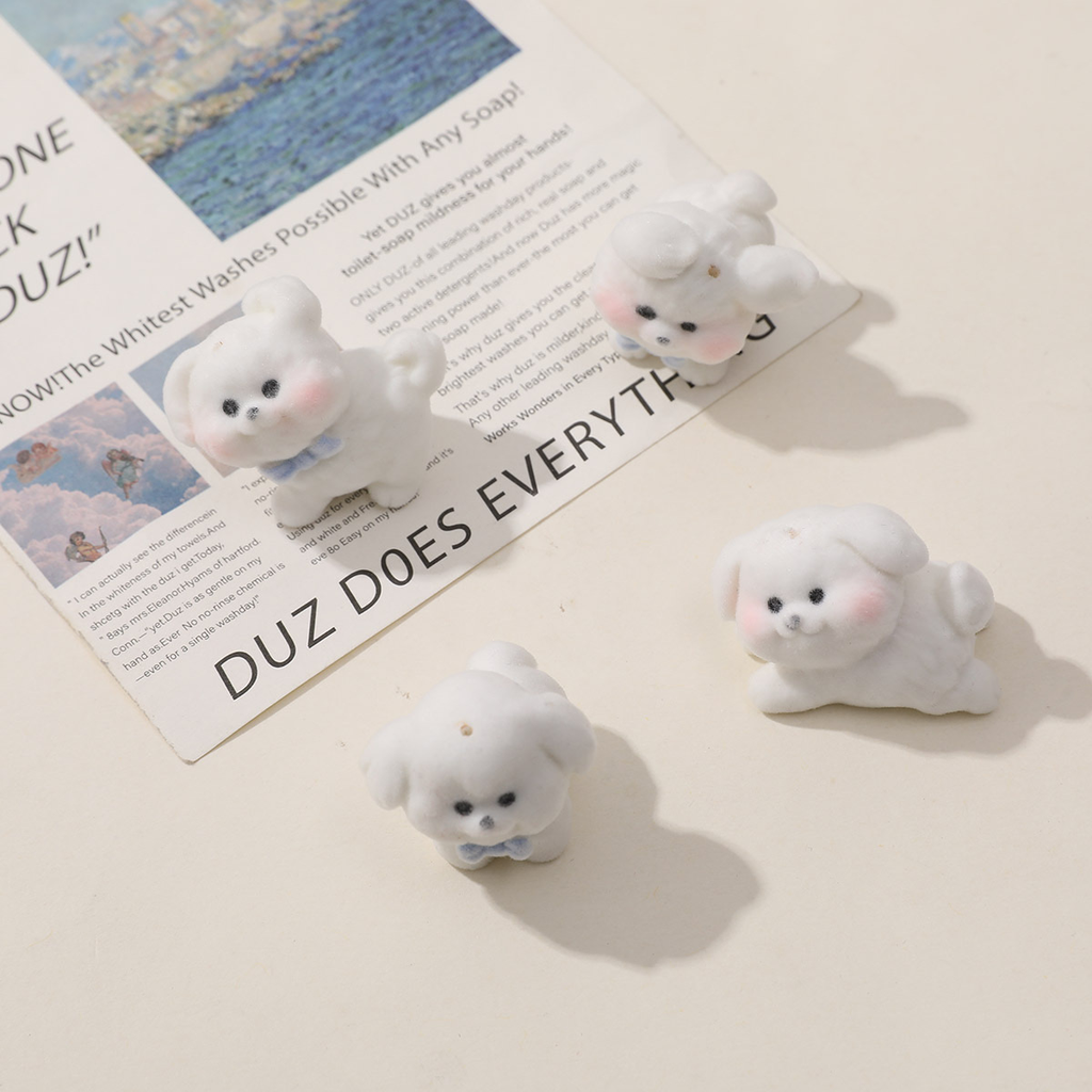 Cute running little white dog DIY flocking resin accessories