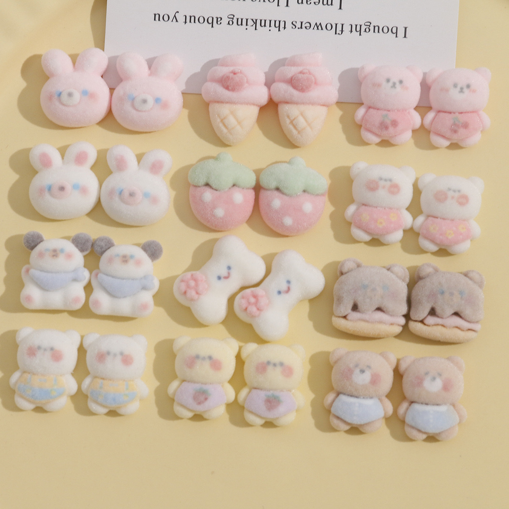 Cartoon cute pink rabbit coffee bear ice cream strawberry DIY flocking resin accessories