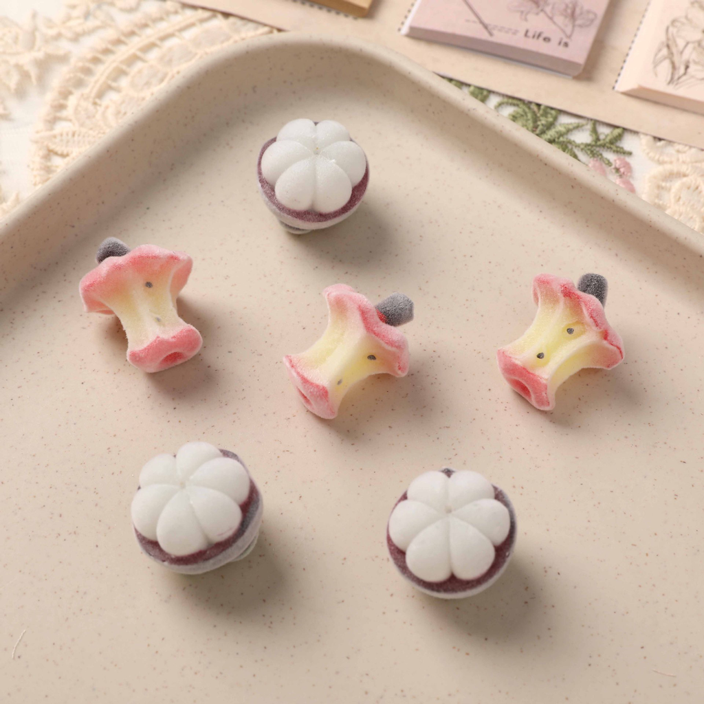 Simulation flocking three-dimensional apple core mangosteen DIY flocking resin accessories
