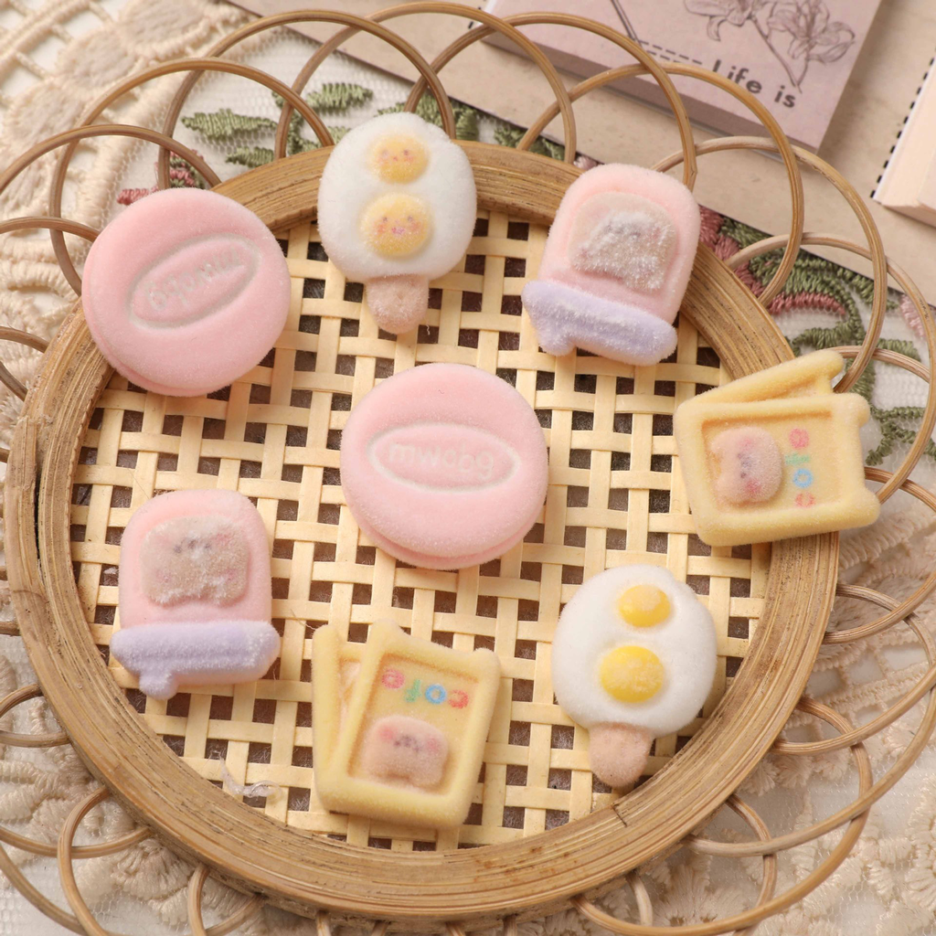Soft and cute cheese coffee cup flocking patch DIY flocking resin accessories