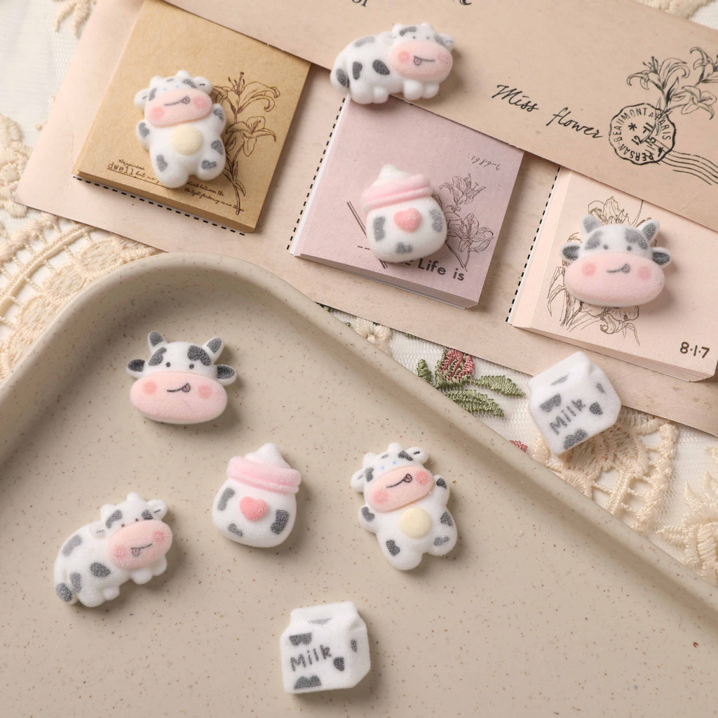 Cartoon Cow Milk DIY Flocking Resin Accessories