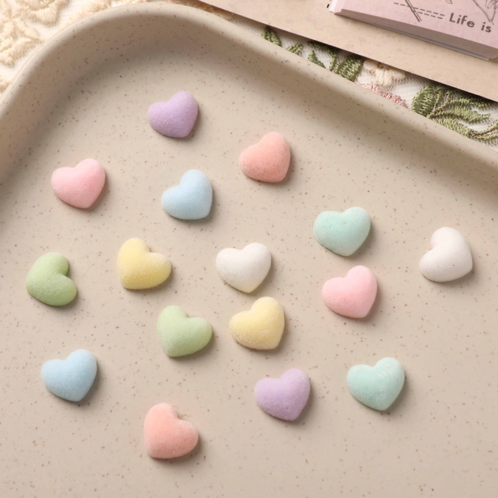 Cute macaron color mini heart DIY flocking resin accessories