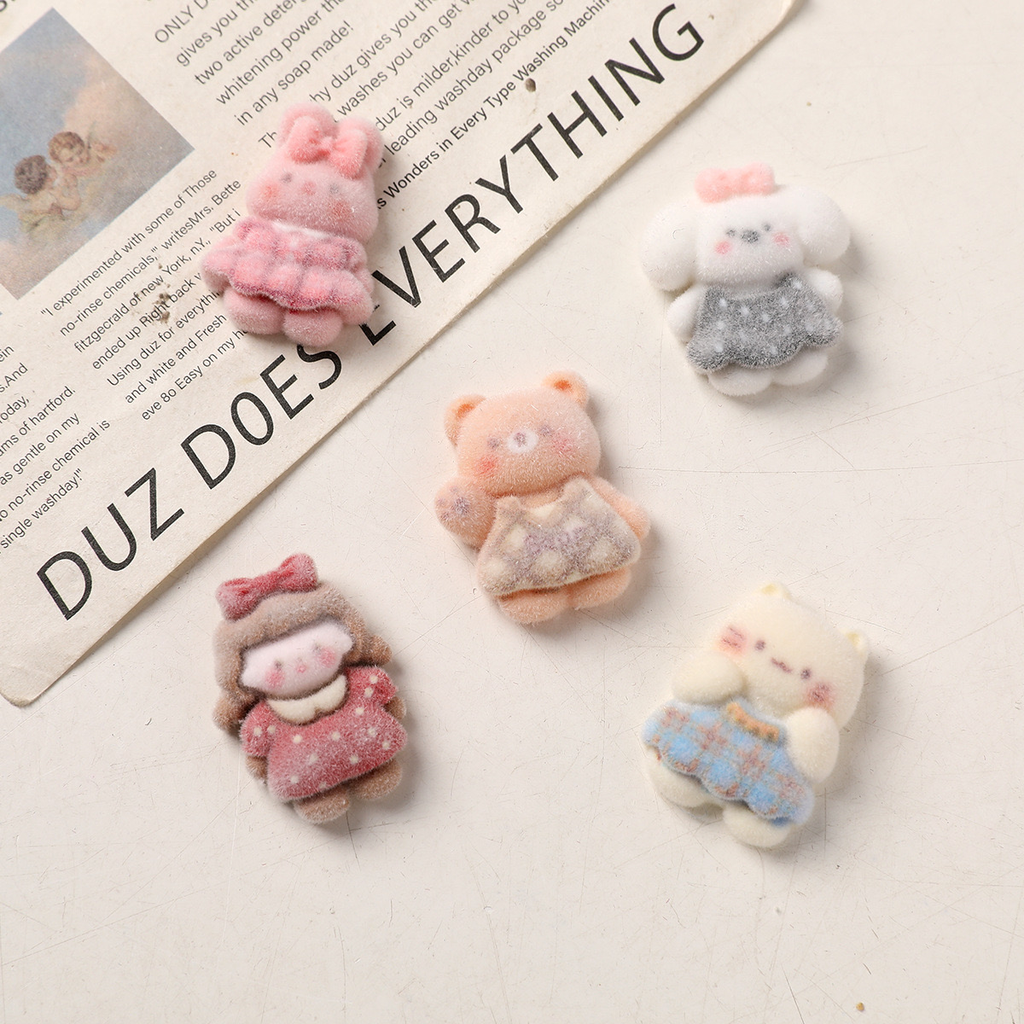 Cute cartoon blush girl small animal DIY flocking resin accessories