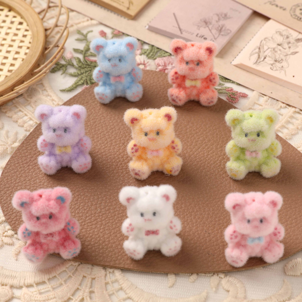 Dopamine color cartoon furry three-dimensional puff bear doll DIY flocking resin accessories