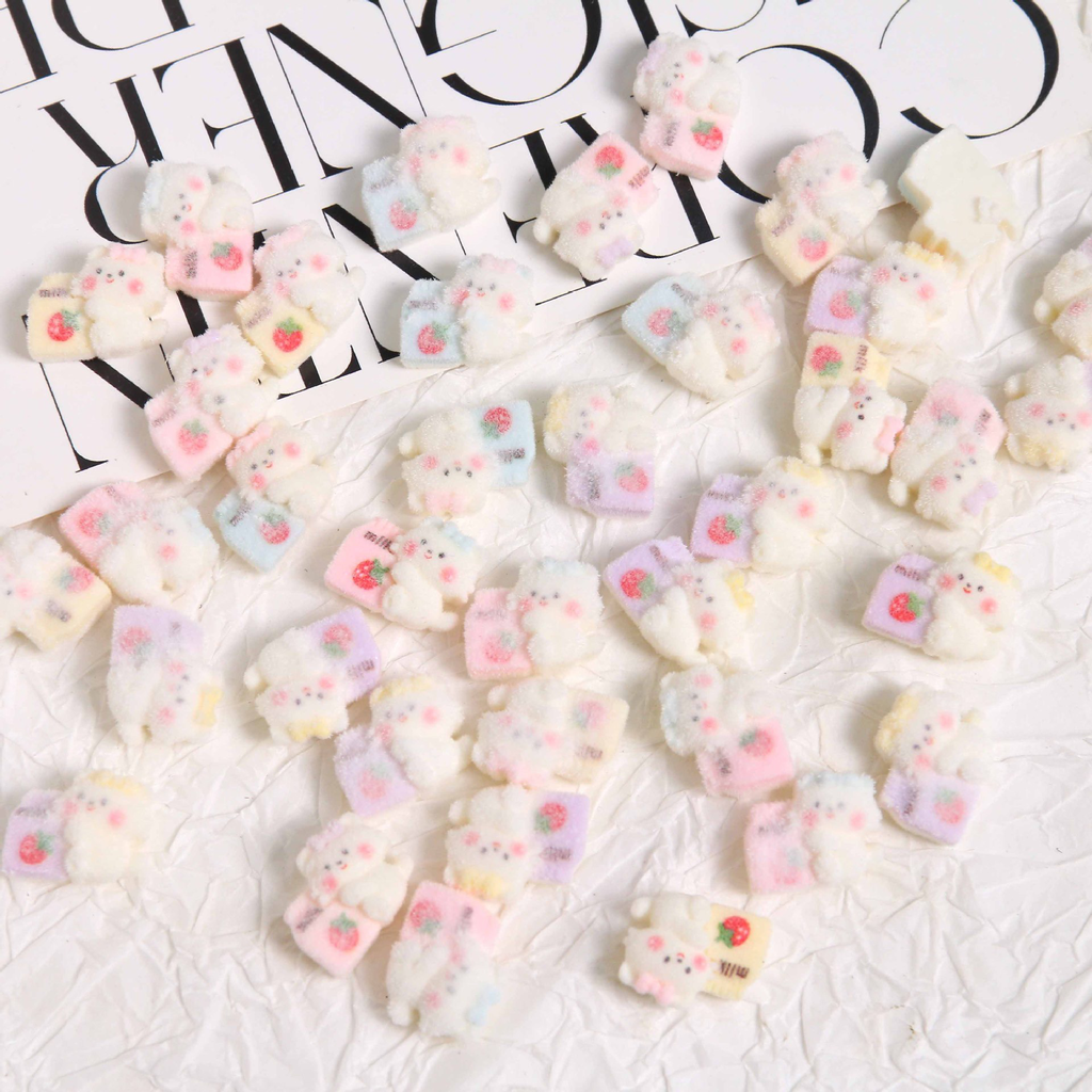 Soft and cute small cat milk strawberry DIY flocking resin accessories