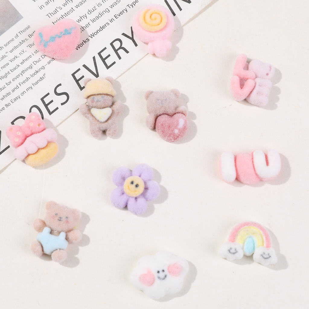 Dopamine Girl Mini Love Flower Bear DIY Flocking Resin Accessories