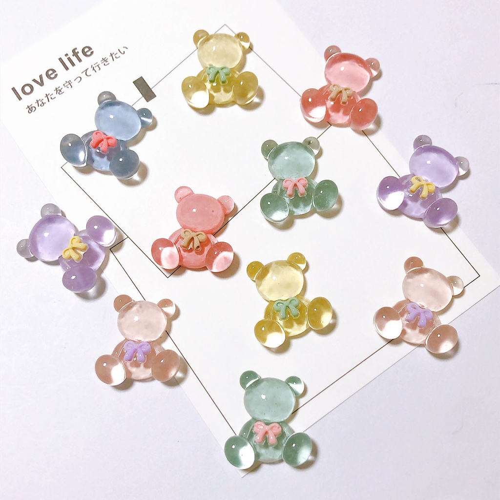 Transparent bow tie bear resin accessories wholesale mobile phone case diy decorative accessories