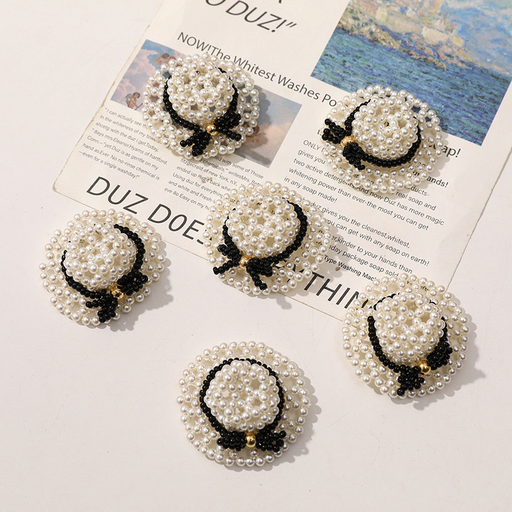Small Chanel style fashion imitation pearl bow knitted hat diy handmade hat