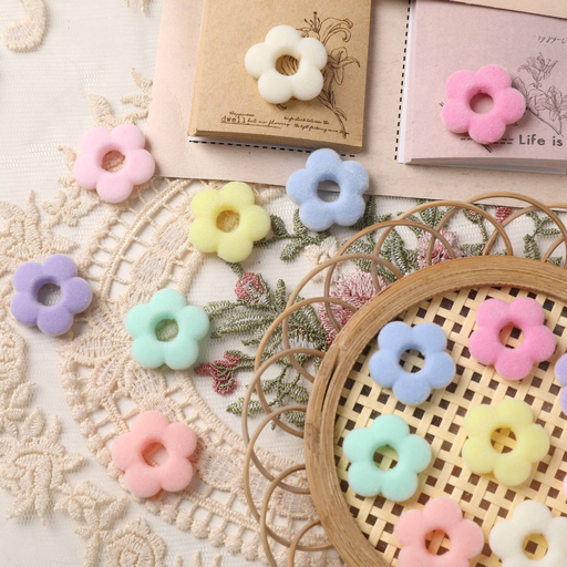 Mix and match macaron colorful hollow five-petal flower DIY flocking resin accessories